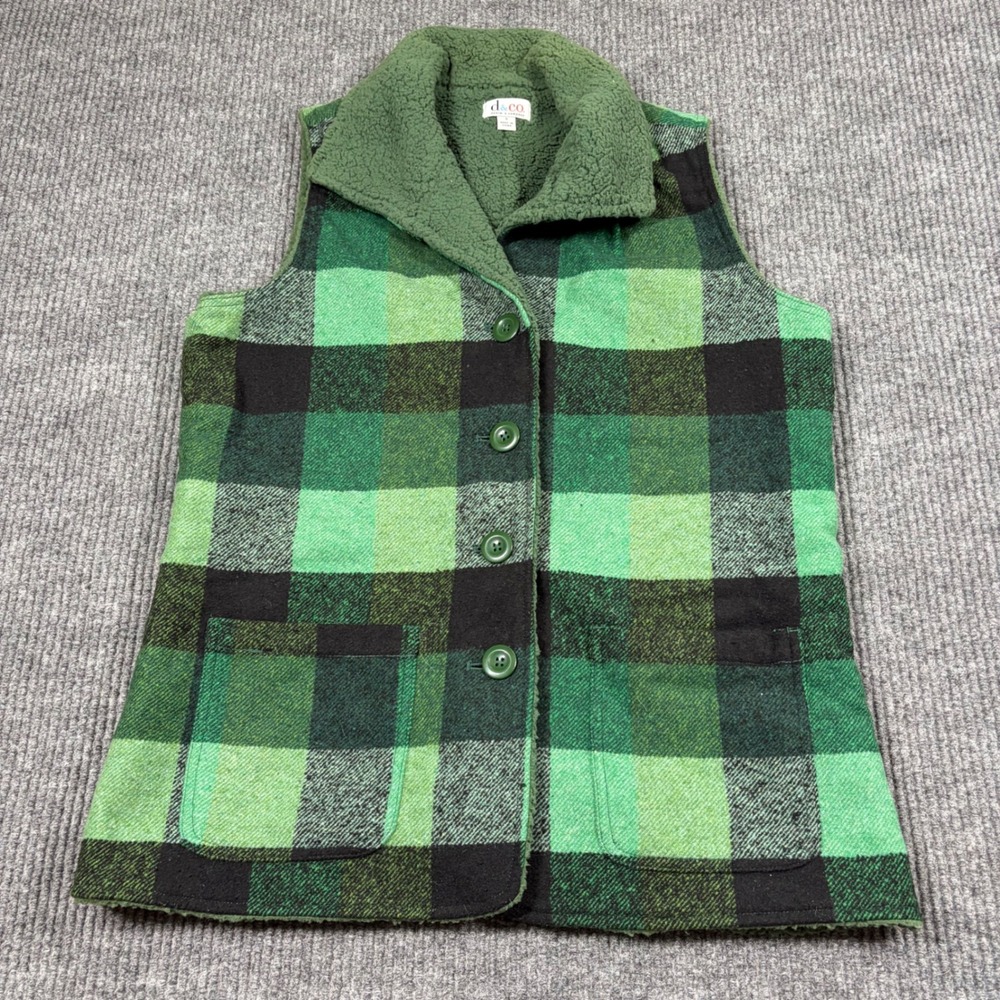 Denim & Co Vest Mens S Green Buffalo Plaid Sherpa Lined Button Front